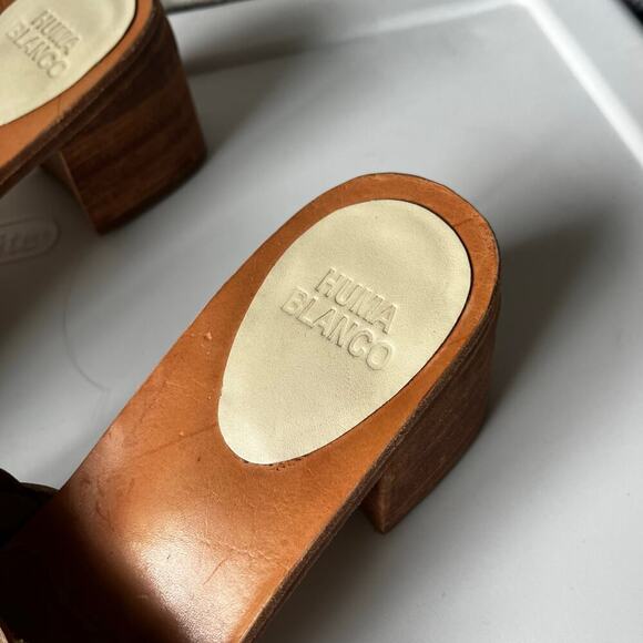 Huma Blanco  Gia Leather Woven Wooden Sandal Tan Cream Size 40/ 10 - Picture 4 of 6